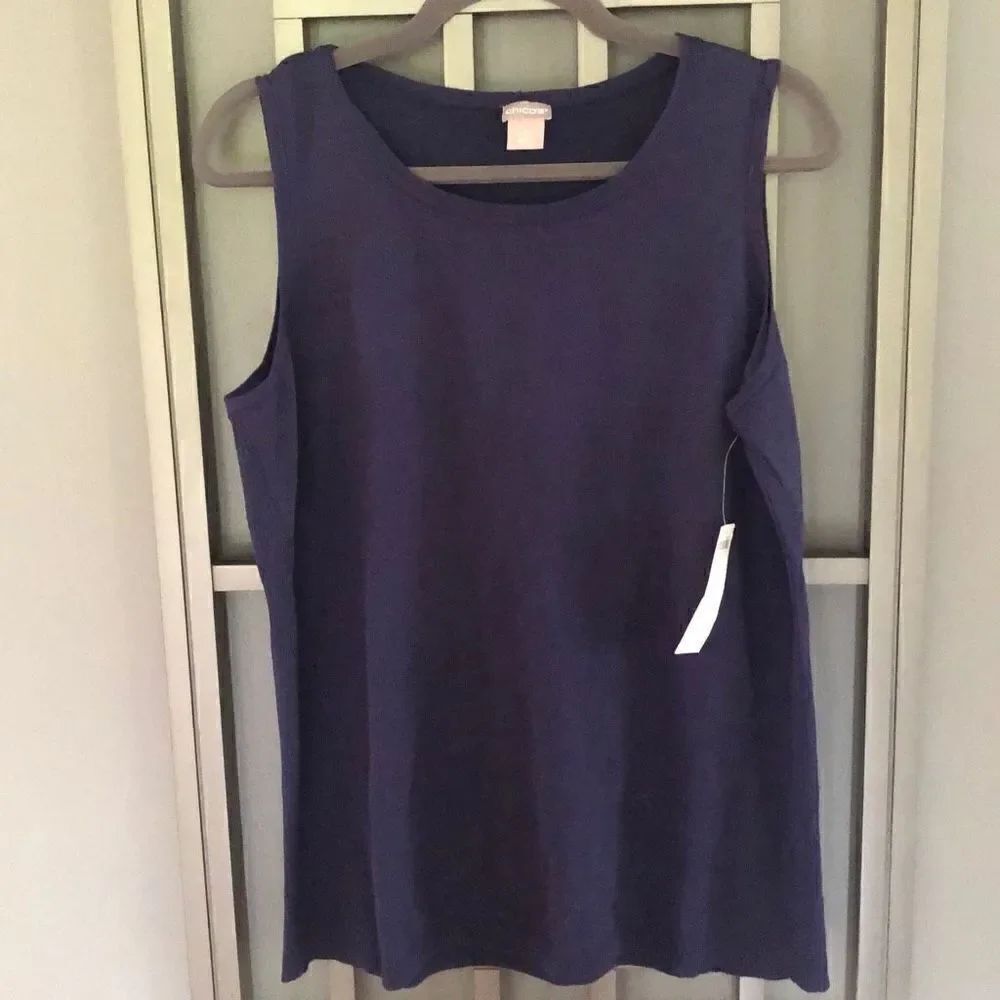 NWT Chicos Navy blue sleeveless lightweight sweater shell rayon poly L